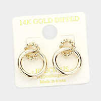 14K Gold Dipped Double Open Circle Link Dangle Earrings