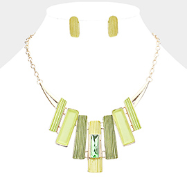 Stone Embellished Colored Metal Rectangle Link Necklace