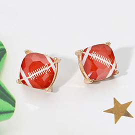 Football Printed Square Stud Earrings
