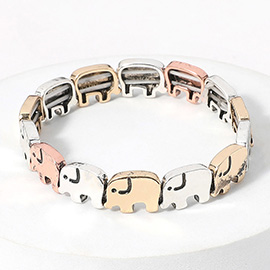 Metal Elephant Beaded Stretch Bracelet