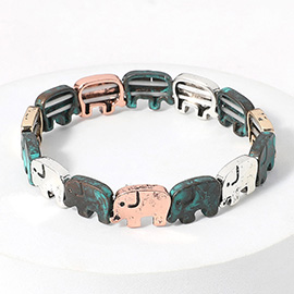 Metal Elephant Beaded Stretch Bracelet