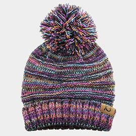 Cable Knit Ribbed Chunk Pom Pom Beanie Hat