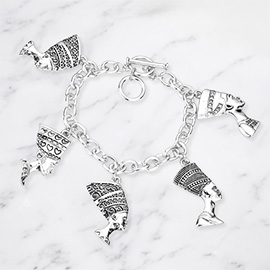 Antique Metal Cleopatra Charm Station Toggle Bracelet