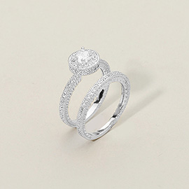 2PCS - Rhodium Plated CZ Embellished Rings