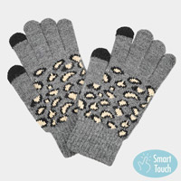 Leopard Patterned Knit Smart Gloves