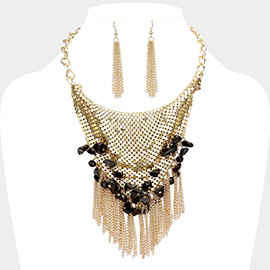 Natural Stone Cluster Metal Chain Fringe Necklace