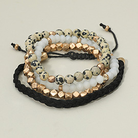 4PCS - Braided Suede Semi Precious Bracelets