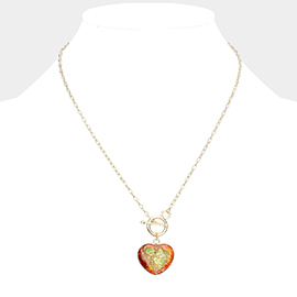 Semi Precious Heart Pendant Toggle Necklace