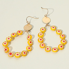 Patterned Bead Open Teardrop Dangle Earrings