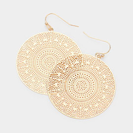 Filigree Brass Metal Round Dangle Earrings