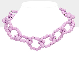 Wood Beaded Open Oval Link Necklace