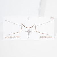 White Gold Dipped CZ Cross Pendant Necklace