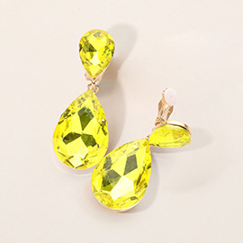 Glass Crystal Double Teardrop Clip On Evening Earrings