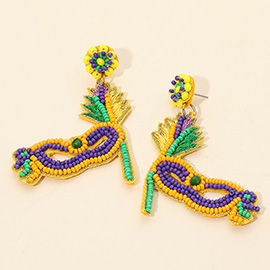 Mardi Gras Felt Back Seed Beaded Party Mask Dangle Earrings