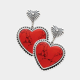 Western Natural Stone Heart Dangle Earrings