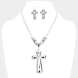 Antique Metal Cross Pendant Necklace