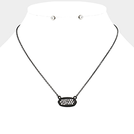 Crystal Embellished Oval Pendant Necklace
