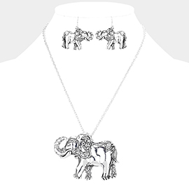 Antique Metal Elephant Pendant Necklace