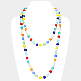Colorful Bead Pointed Pearl Double Layered Bib Necklace