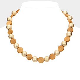 Round Wood Metal Ball Necklace