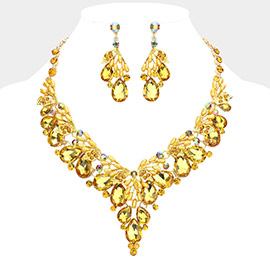 Teardrop Glass Crystal Pearl Vine Evening Necklace