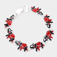 Enamel Metal Elephant Link Magnetic Bracelet