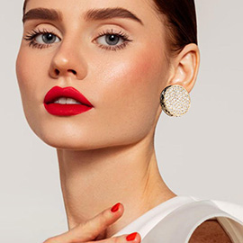 Greek Pattern Detailed Rhinestone Embellished Round Earrings