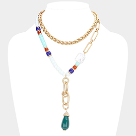 Teardrop Accented Beaded Double Layered Necklace