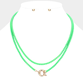 Open Metal Circle Pendant Double Layered Chain Necklace