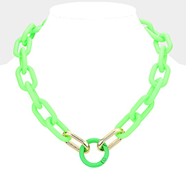 Resin Open Circle Accented Oval Link Necklace