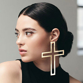 Bold Open Metal Cross Statement Earrings