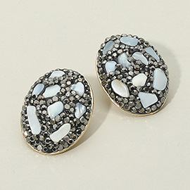 Stone Embellished Oval Earrings