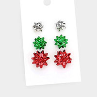 3PAIRS - Christmas Bow Stud Earrings