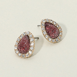 Teardrop Stone Accented Stud Earrings