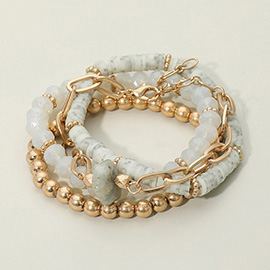 4PCS - Natural Stone Accented Chain Bracelet Multi Beaded Stretch Bracelets Set