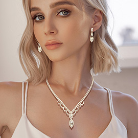 Marquise Stone Accented Rhinestone Pave Necklace