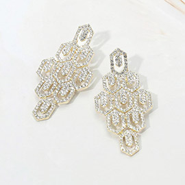 Rhinestone Pave Hexagon Link Statement Evening Earrings