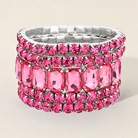 5PCS - Emerald Cut Round Stone Stretch Evening Bracelets