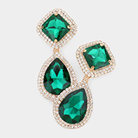 Square Teardrop Stone Accented Dangle Evening Clip on Earrings