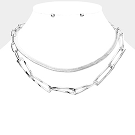 Double Layered Twisted Open Metal Rectangle Link Necklace