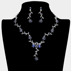 Flower Leaf Cluster Vine Rhinestone Necklace