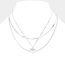 Metal Heart Pendant Triple Layered Necklace