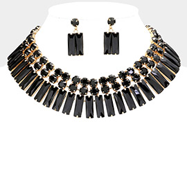 Round Rectangle Stone Cluster Evening Necklace