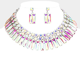 Round Rectangle Stone Cluster Evening Necklace