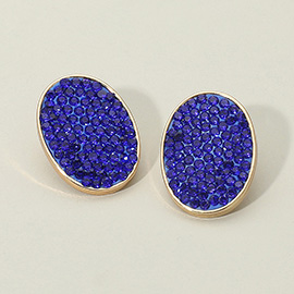 Rhinestone Embellished Oval Stud Earrings