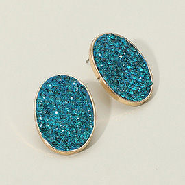 Rhinestone Embellished Oval Stud Earrings