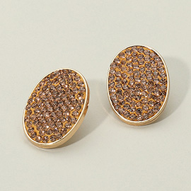 Rhinestone Embellished Oval Stud Earrings