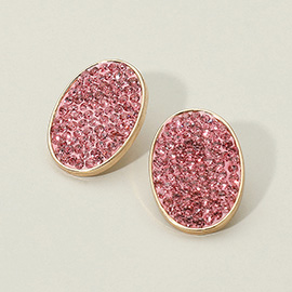 Rhinestone Embellished Oval Stud Earrings