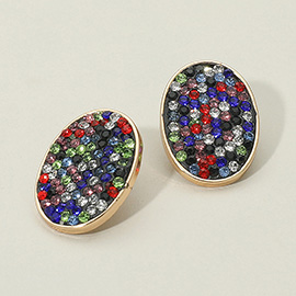 Rhinestone Embellished Oval Stud Earrings
