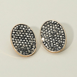 Rhinestone Embellished Oval Stud Earrings